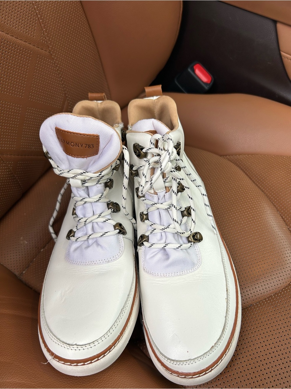 Women's White Lace-Up Hiking Boots with Tan Trim